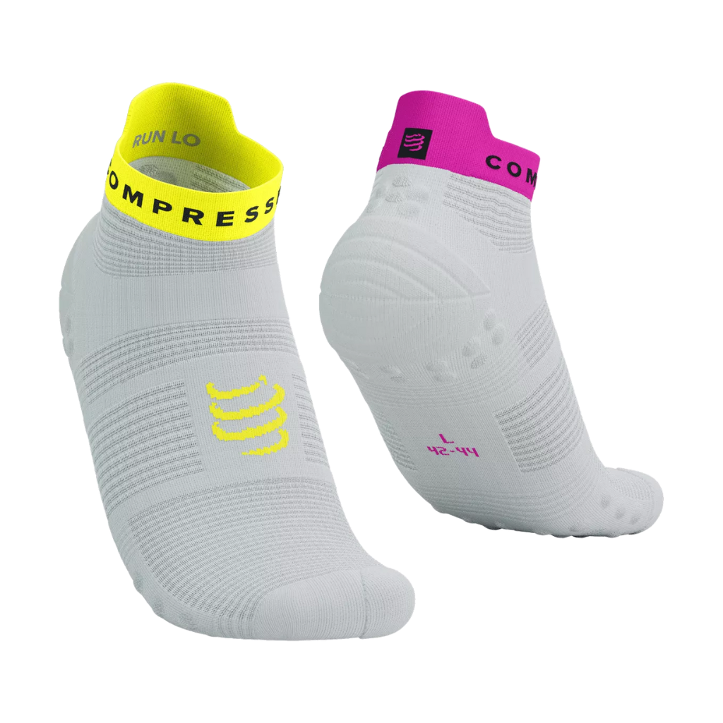 Compressport Pro Racing Socks v4.0 Run Low | White/Safe Yellow/Neo Pink | The Run Hub