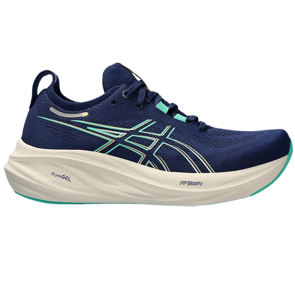 AICS Women's Gel-Nimbus 26 Neutral Running Shoe | Blue Expanse/Aurora Green | 1012B601-400 | The Run Hub