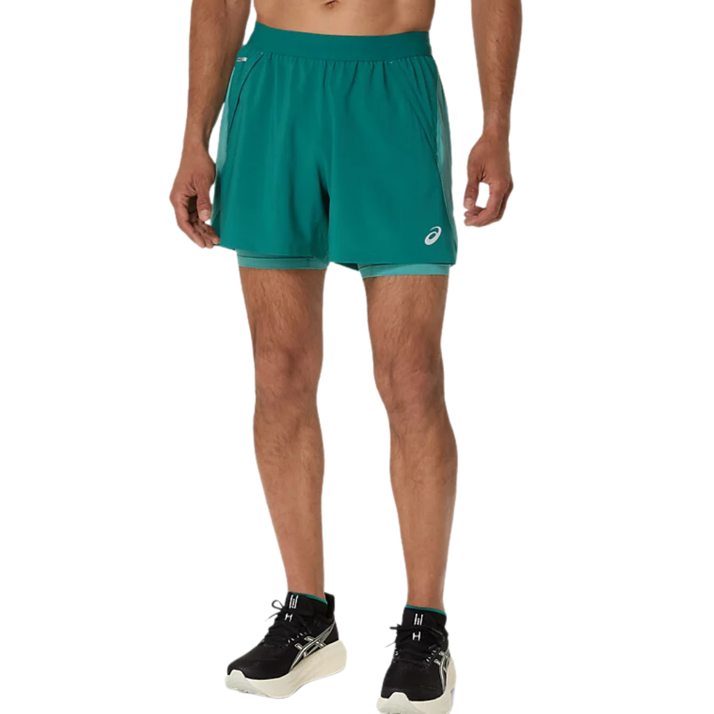 ASICS Road 2 in 1 5" Men's Shorts | RAINY LAKE/ LIGHT TEAL| 2011D245-301 | The Run Hub