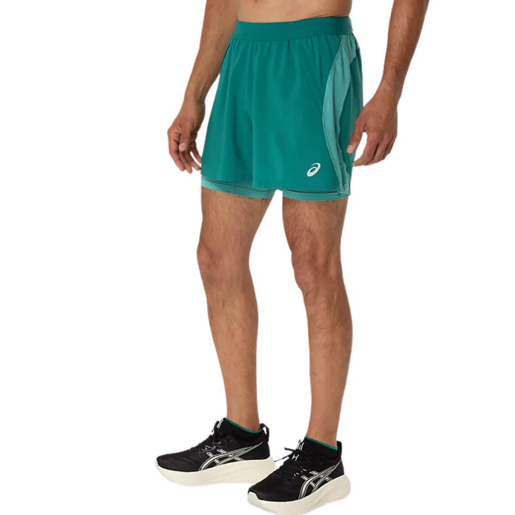 ASICS Road 2 in 1 5" Men's Shorts | RAINY LAKE/ LIGHT TEAL| 2011D245-301 | The Run Hub