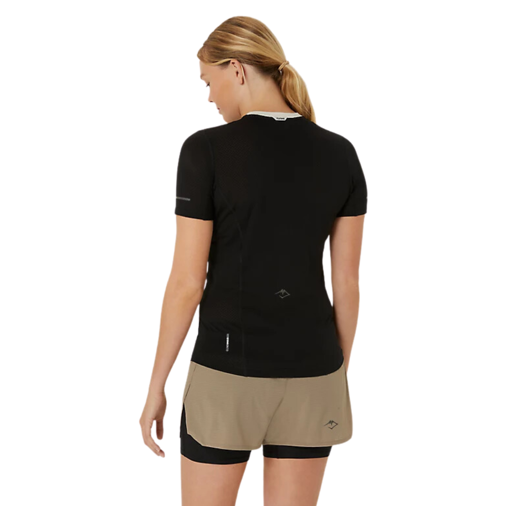 ASICS Women's FUJITRAIL SHORT SLEEVE TOP | Oatmeal/Performance Black | 2012C721-250 | The Run Hub