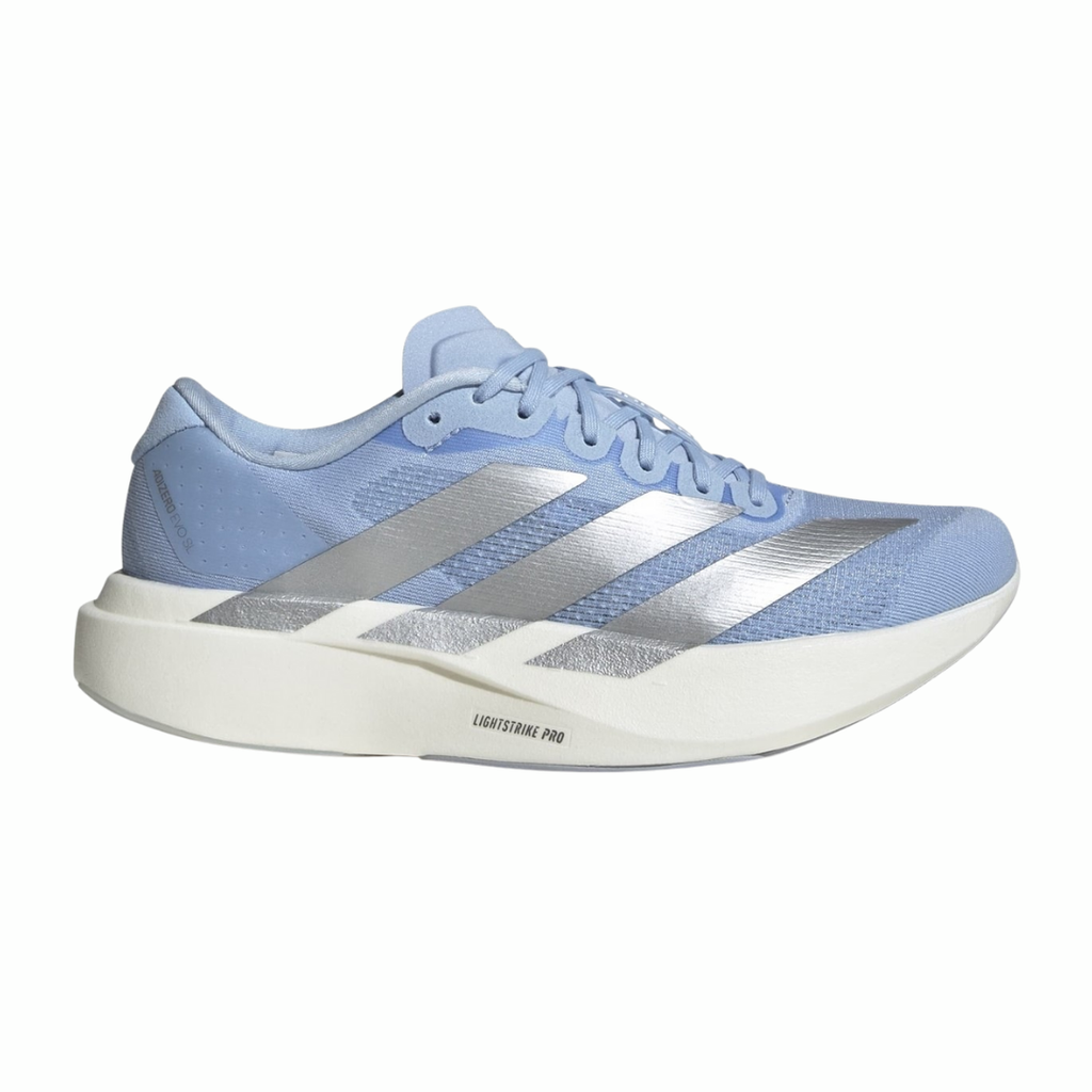 Adidas Adizero EVO SL | Glow Blue, Silver Metallic & Cloud White | The Run Hub