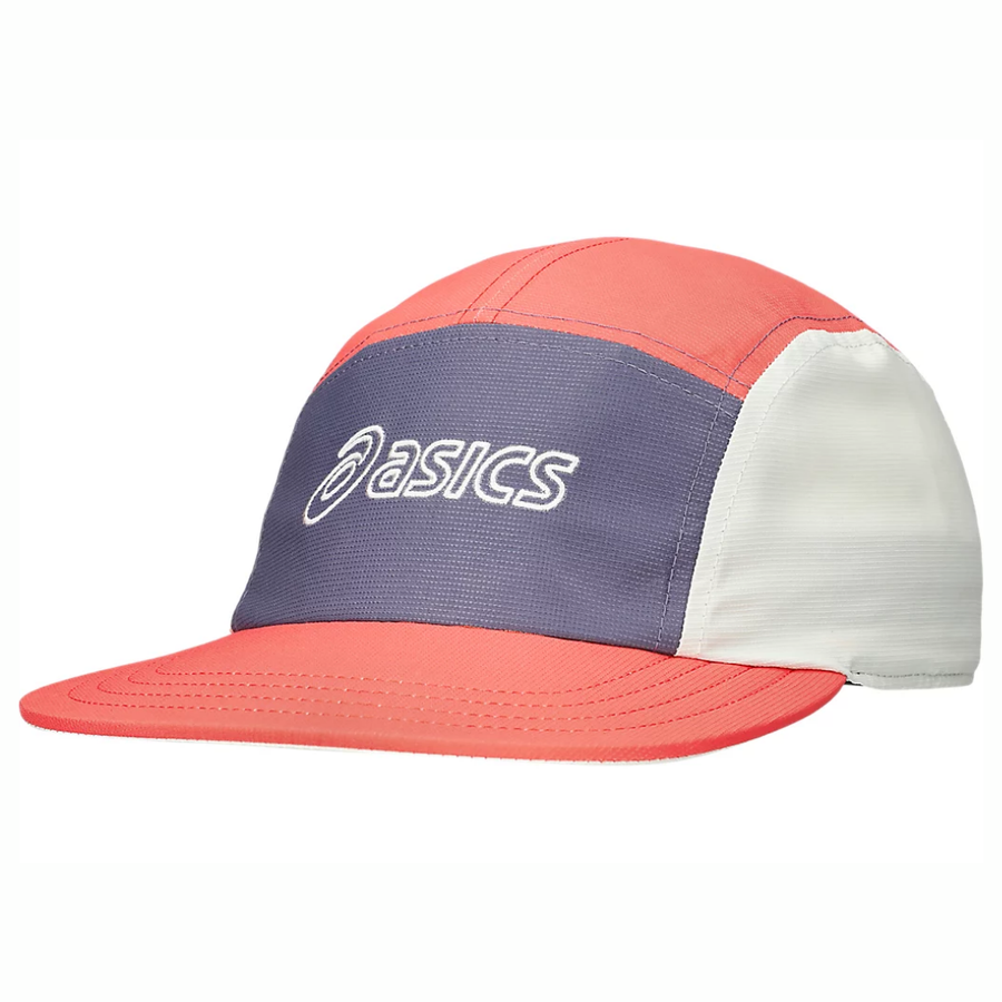 Asics 5 Panel Cap | Coral Reef, Greyfish Purple & Birch | The Run Hub