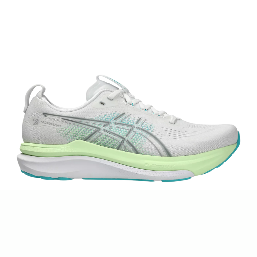 Asics Gel-Kayano 33 | White & Energy Aqua | The Run Hub