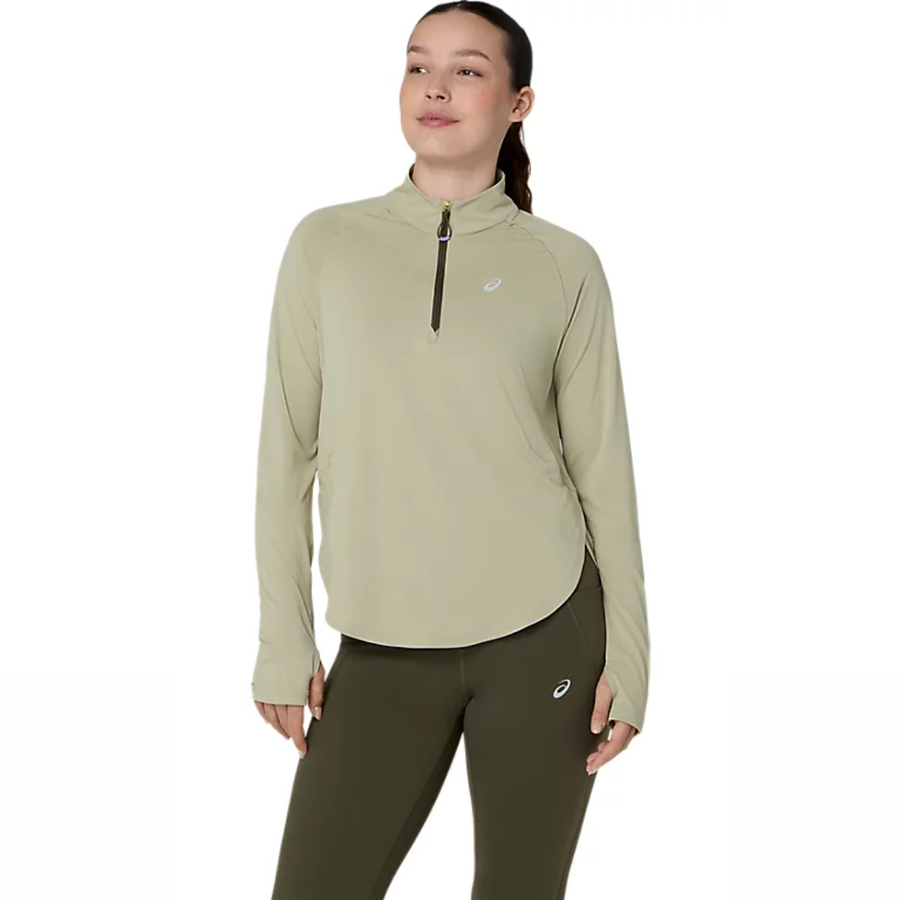 Asics Nagino Run 1/4 Zip LS Top | Khaki | The Run Hub