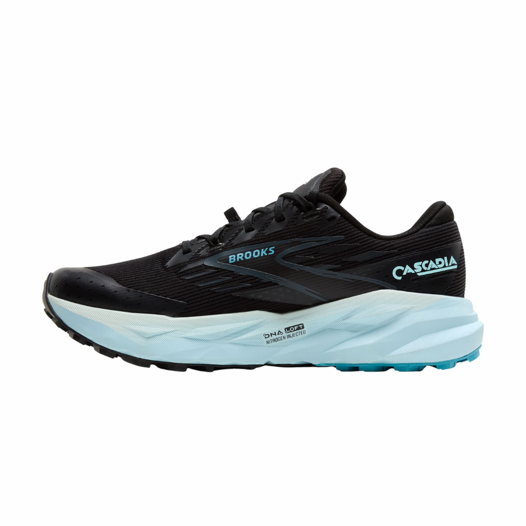 Brooks Cascadia 19 GTX | Black, Ebony & Blue Flower | The Run Hub