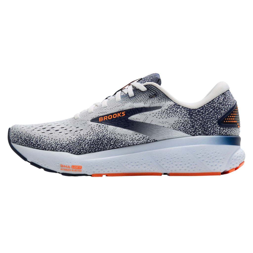 Brooks Men's GHOST 16 Neutral Running Footwear | White/Peacoat/Orange | 110418-130 | The Run Hub