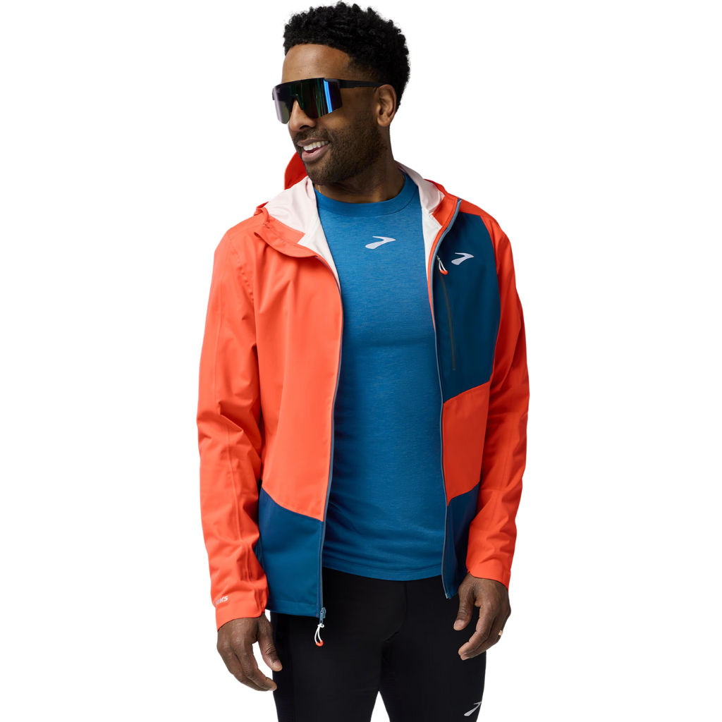 Brooks Men's High Point Waterproof Jacket 2 | Flame/Deep Sea | 211541-895 | The Run Hub