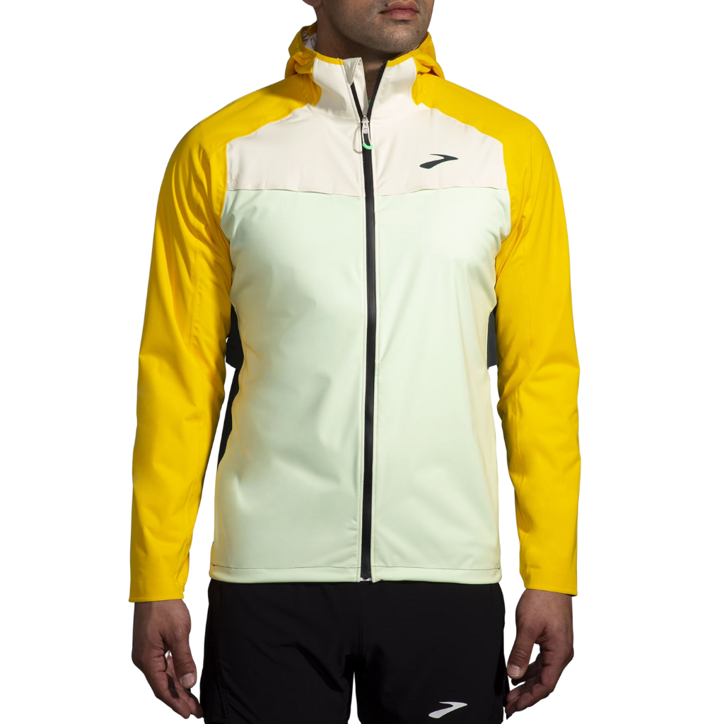 Brooks Men's High Point Waterproof Jacket  | 211608761 | Glacier Green/Ecru/Lemon | The Run Hub