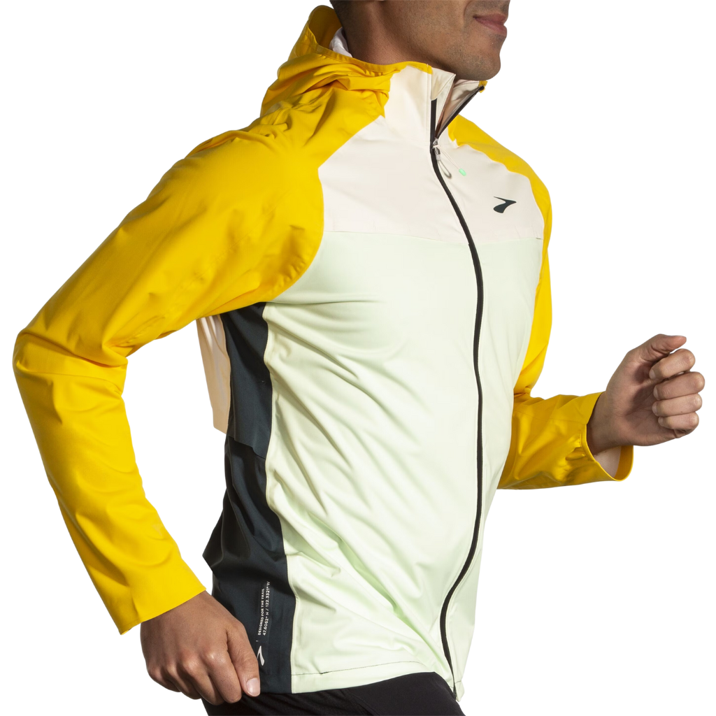 Brooks Men's High Point Waterproof Jacket  | 211608761 | Glacier Green/Ecru/Lemon | The Run Hub