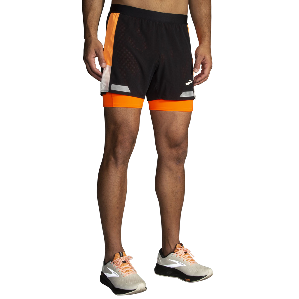 Brooks Men's Run Visible 5" 2-in-1 Short 2.0 | Black/Ecru/Fluoro Flash | 211517-080 | The Run Hub