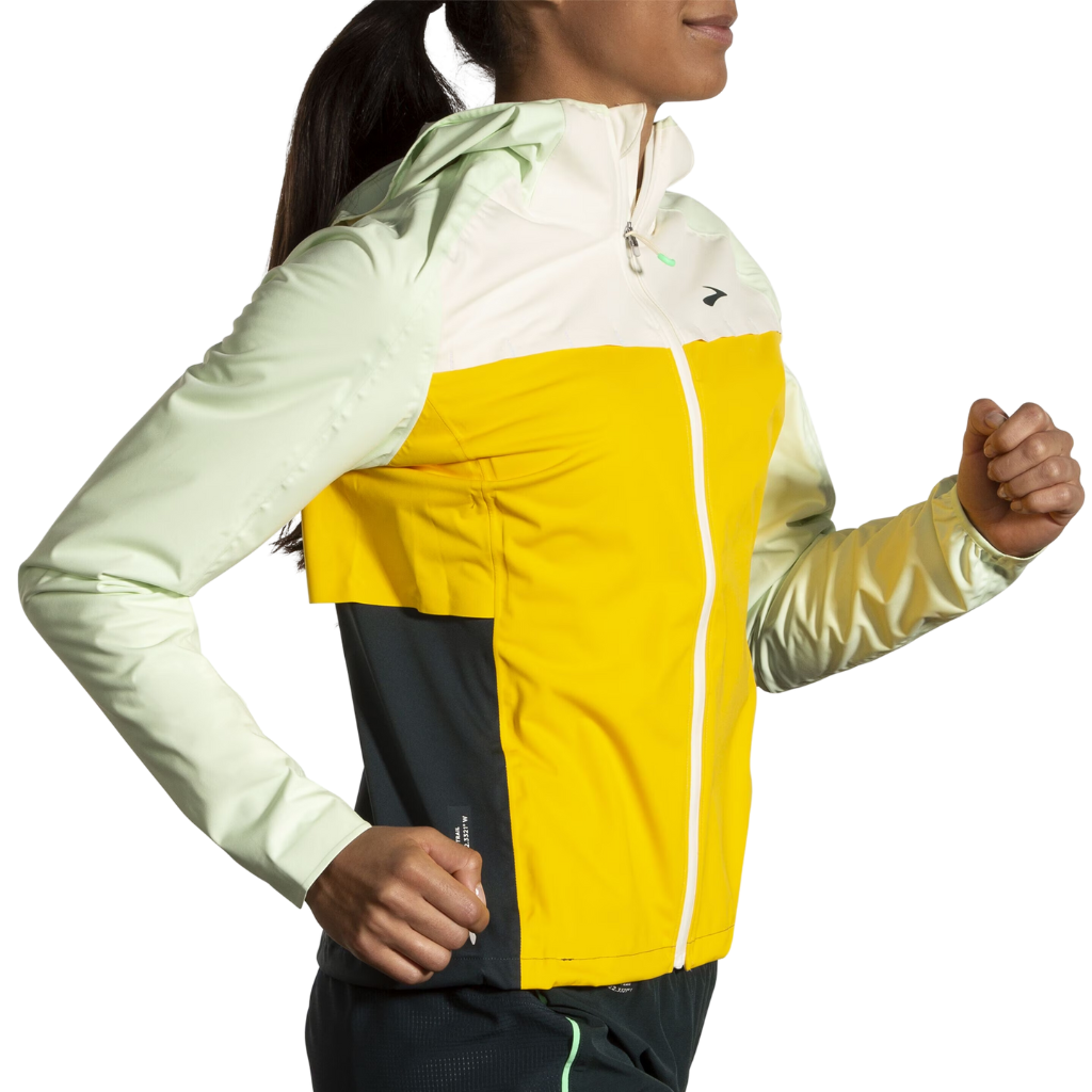 Brooks Women's High Point Waterproof Jacket  | 221608761 | Lemon/Ecru/Glacier Green | The Run Hub
