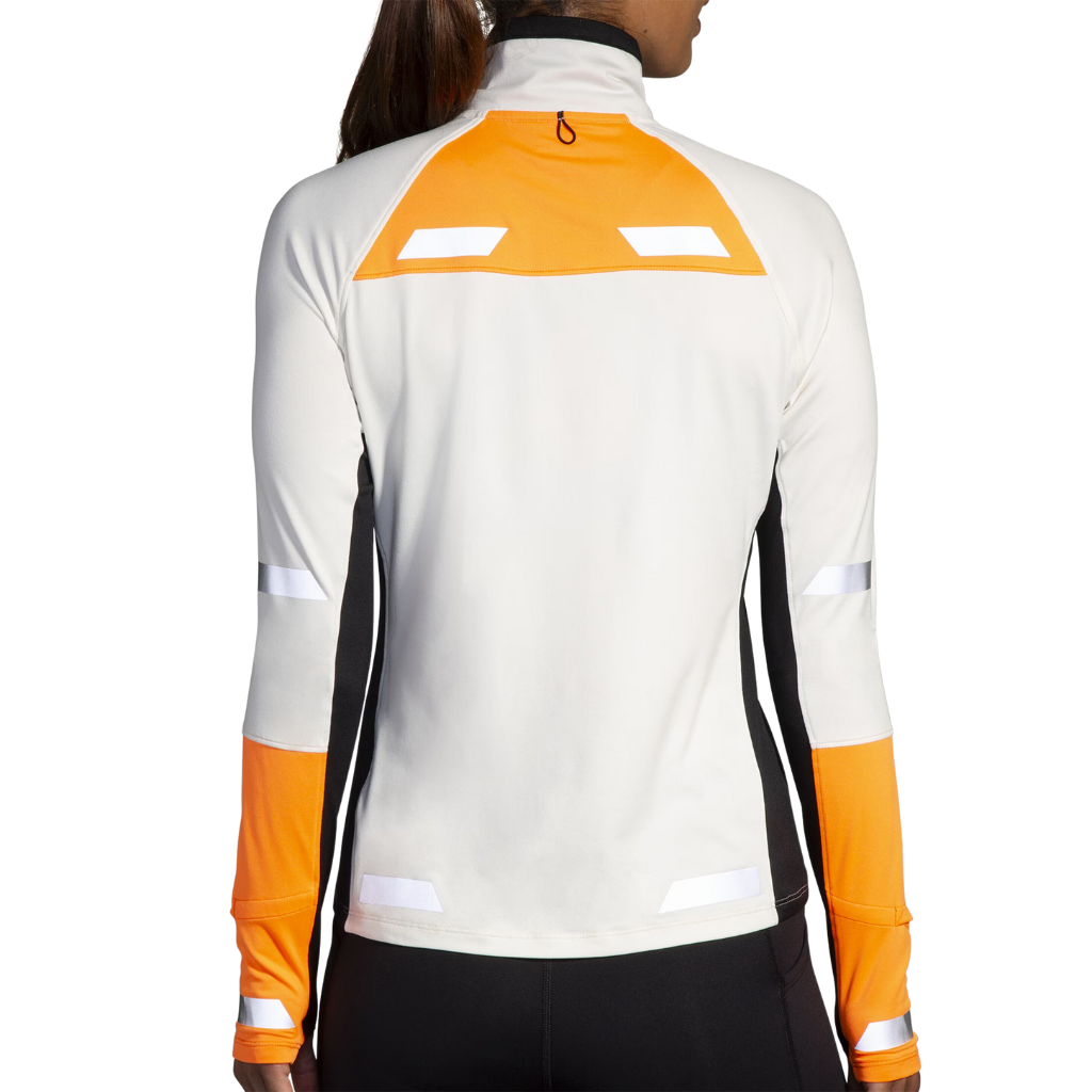 Brooks Women's Run Visible 1/2 Zip 2.0 | Ecru/Fluoro Flash/Black | 221686-167 | The Run Hub