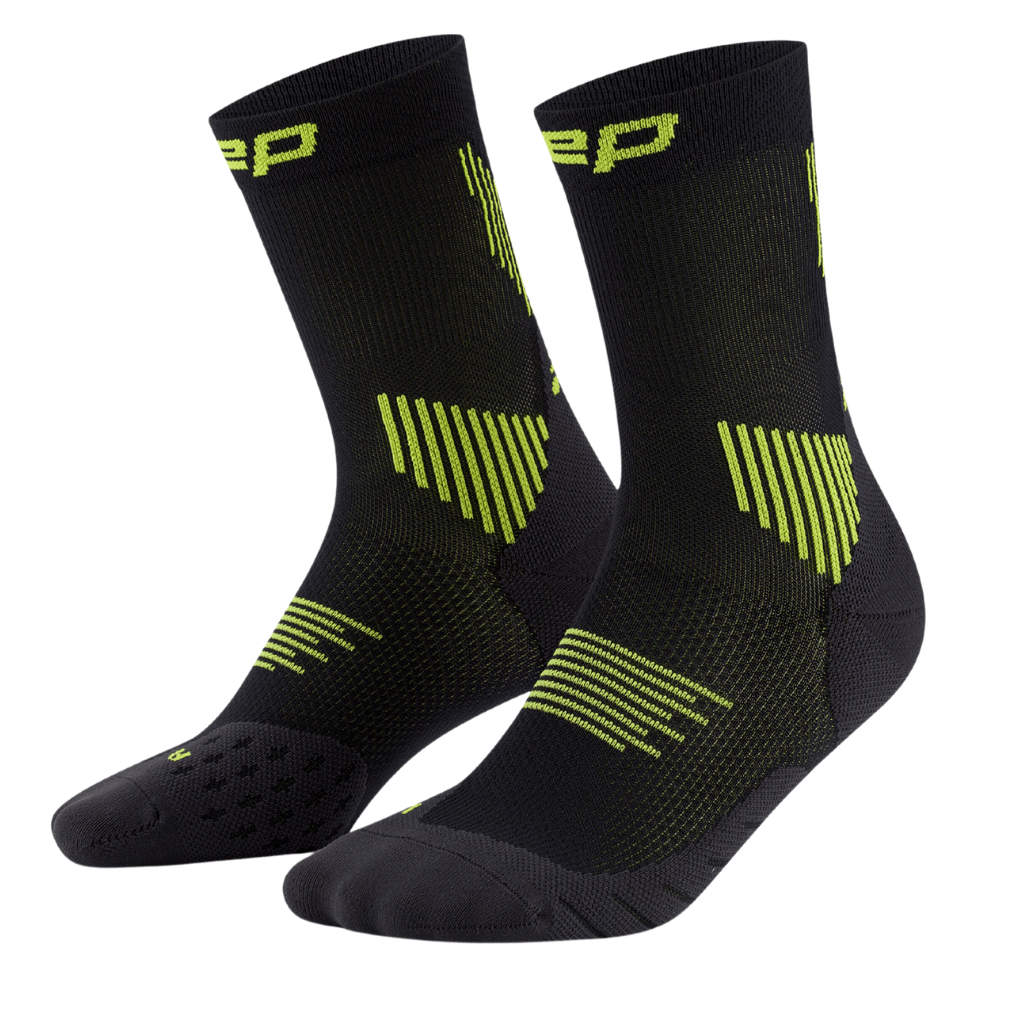 CEP Men's Core The Run Compression Mid Cut Socks | Black/Lime | WP8CLR | The Run Hub