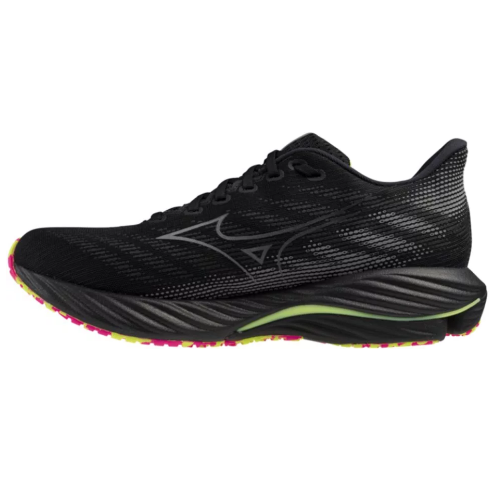 Mizuno Wave Rider 28 | J1GC246301 | Black/Silver/Sunny Lime | Men's Neutral Shoes | The Run Hub