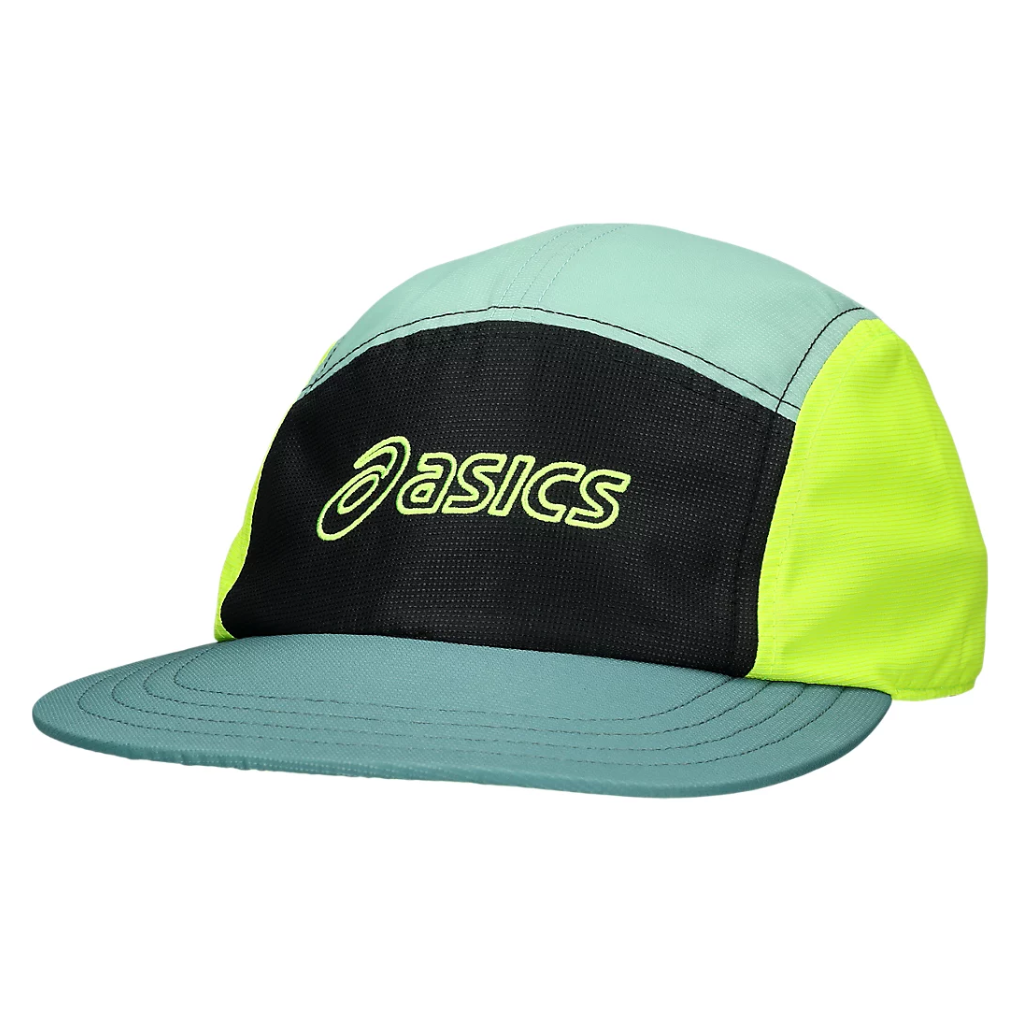 ASICS 5 Panel Cap | 3013B004-303 | Celadon/Safety Yellow | Unisex Running Cap | The Run Hub