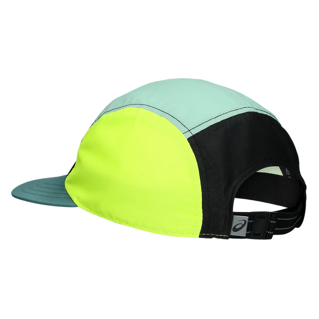 ASICS 5 Panel Cap | 3013B004-303 | Celadon/Safety Yellow | Unisex Running Cap | The Run Hub