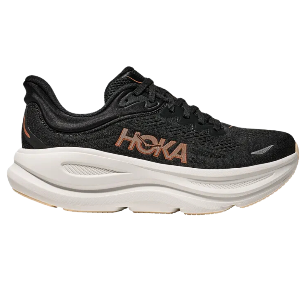 HOKA Women's Bondi 9 Neutral Running Shoe | Black / Rose Gold | 1162012-BRGL | The Run Hub