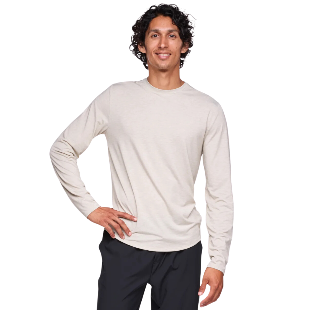 HOKA Essential Long-Sleeve Tee | Sesame Heather | 1141759-SSMH | The Run Hub