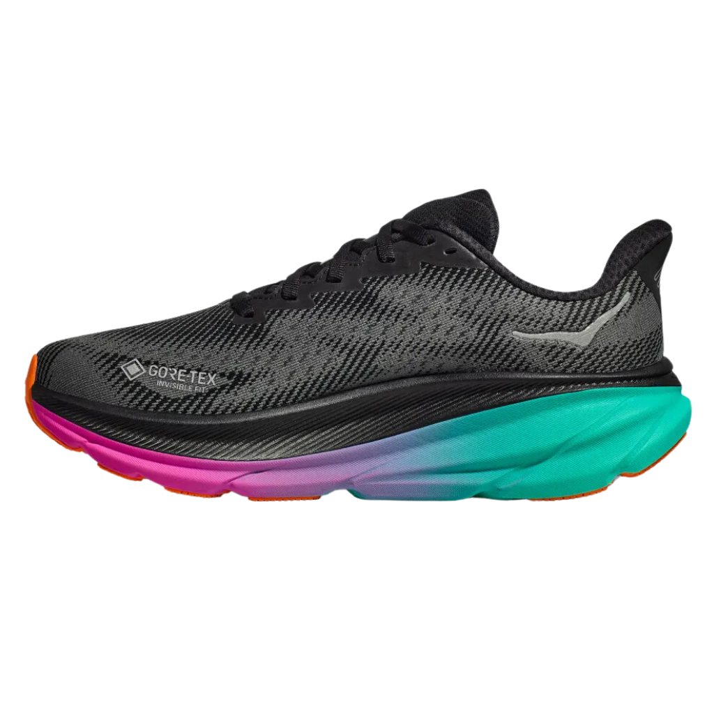 HOKA Clifton 9 GTX | 1141490F-BCQ | BLACK / ELECTRIC AQUA | The run Hub