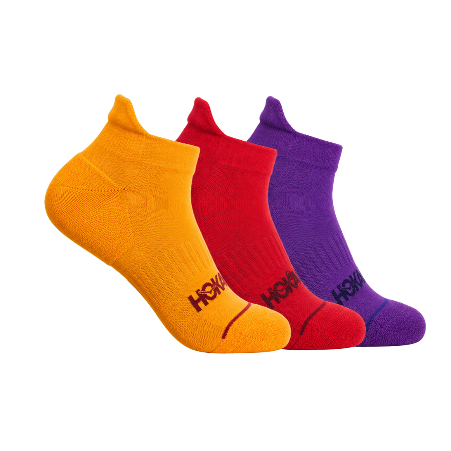 Hoka No-Show Run Sock 3-Pack | Egg Yolk, Cerise & Virtual Violet | The Run Hub