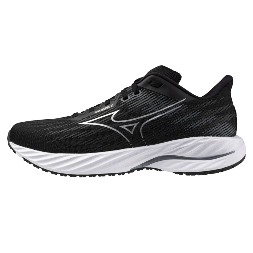 MIZUNO Men's Wave Inspire 21 WIDE FIT Support Running Shoe | Black/Silver/Metallic Gray | J1GC254502 | The Run Hub