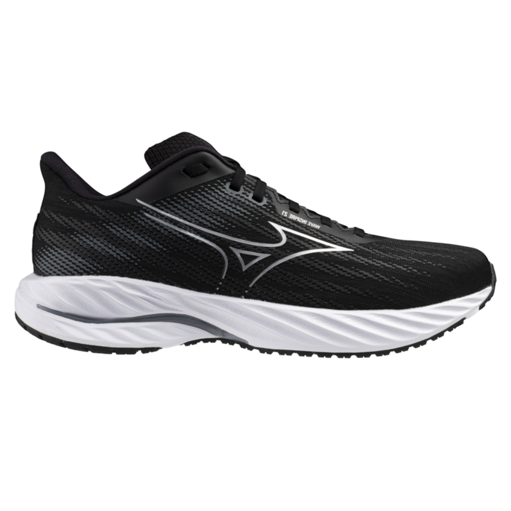 MIZUNO Men's Wave Inspire 21 WIDE FIT Support Running Shoe | Black/Silver/Metallic Gray | J1GC254502 | The Run Hub