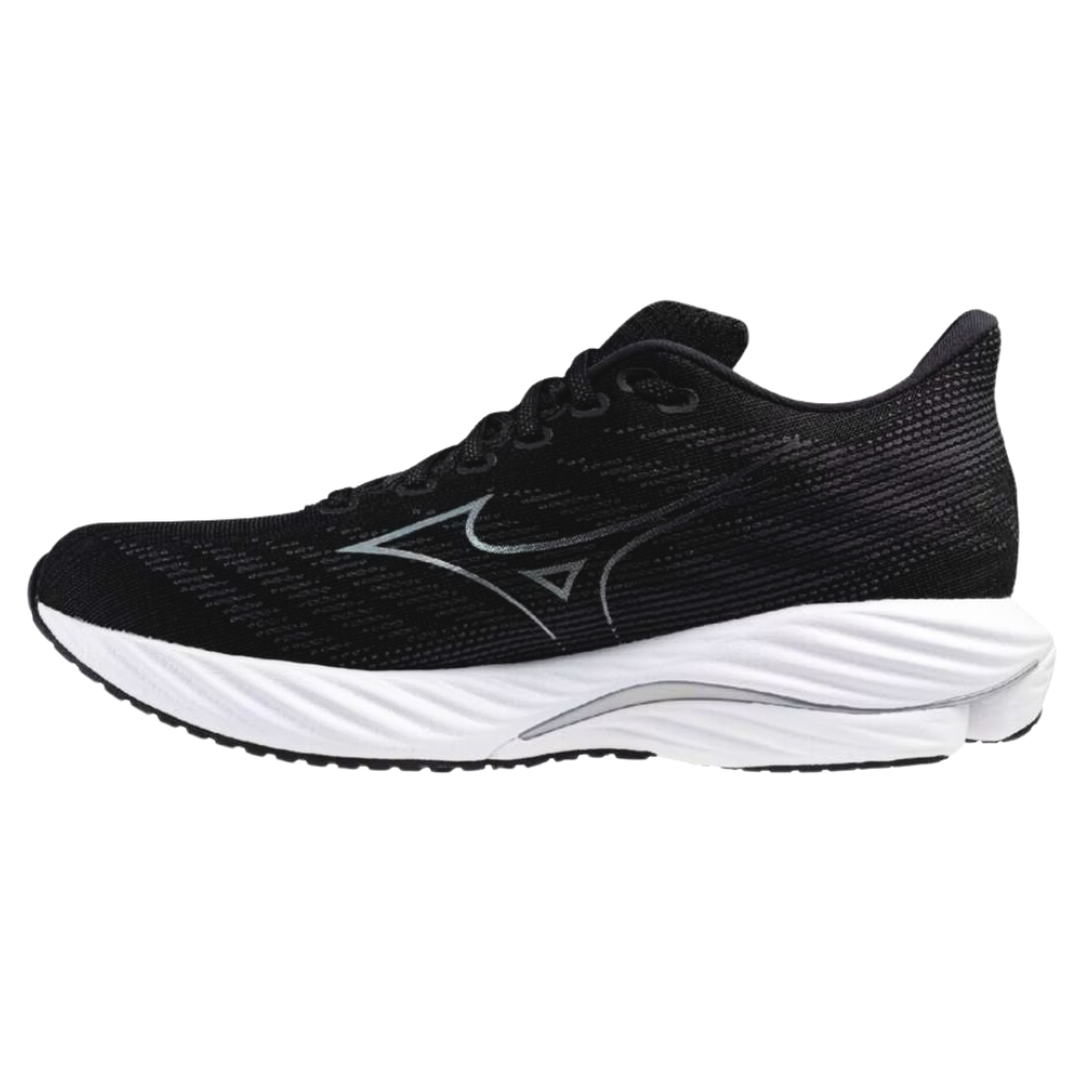 MIZUNO Men's Wave Rider 28 WIDE FIT Neutral Running Shoe | Black/Silver/Ebony | J1GC240402 | The Run Hub