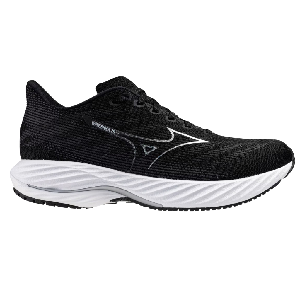 MIZUNO Men's Wave Rider 28 WIDE FIT Neutral Running Shoe | Black/Silver/Ebony | J1GC240402 | The Run Hub