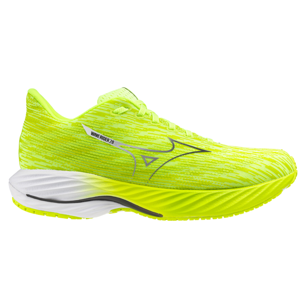 MIZUNO Men's Wave Rider 28 Neutral Running Shoe | Neo Lime/Black/Acid Lime | J1GC240309 | The Run Hub