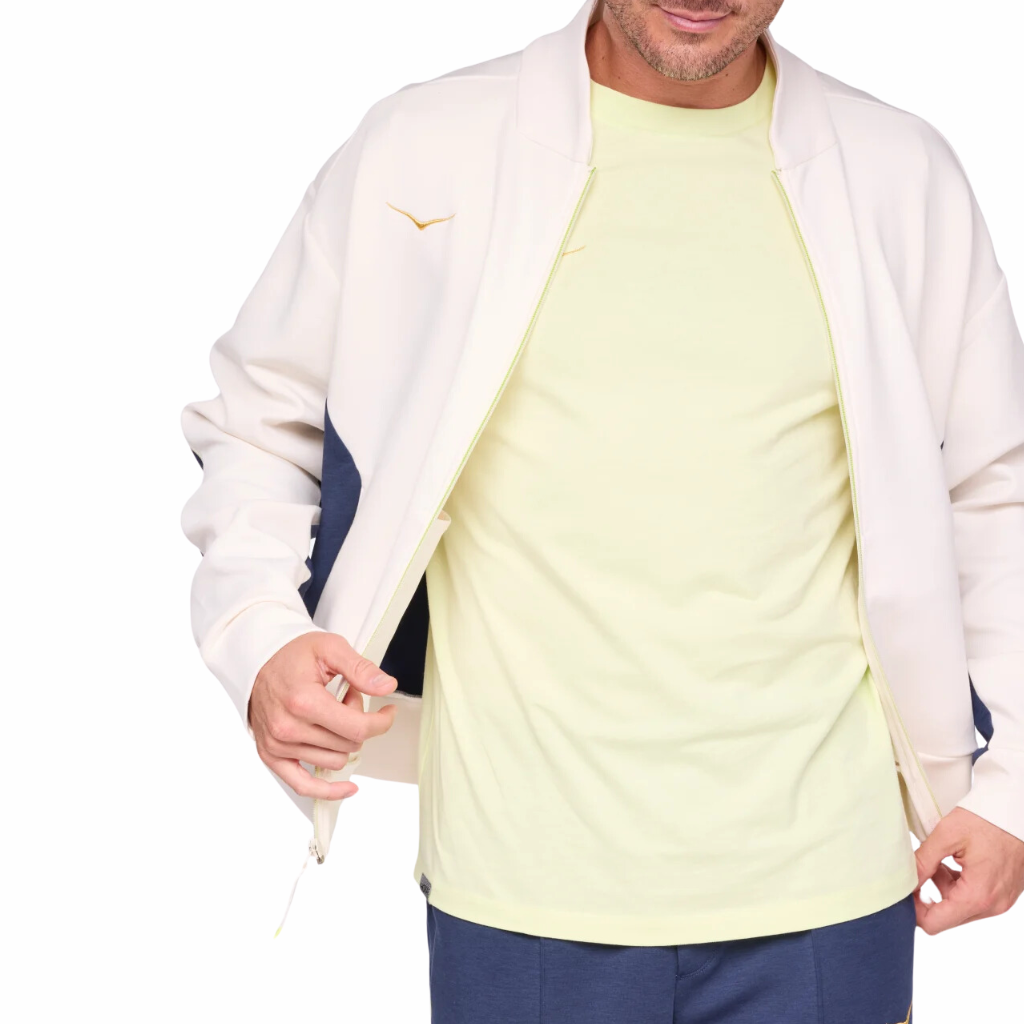 Men's HOKA Kaitoro Knit Jacket | Alabaster/Varsity Navy | 1156212-ARV | The Run Hub