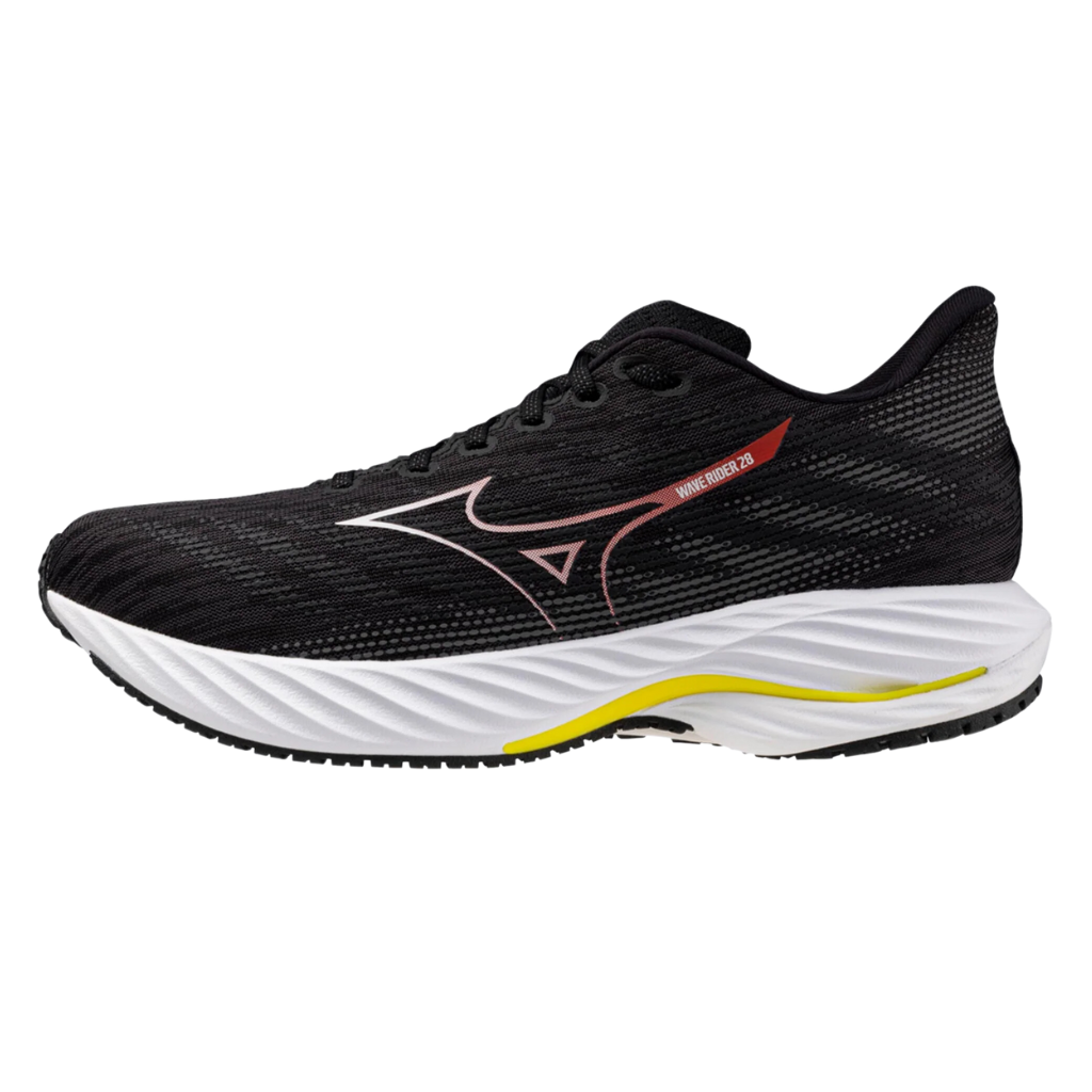 Mizuno Men's WAVE RIDER 28 Neutral Running Shoe | Black/White/Evening Primrose | J1GC240358 | The Run Hub