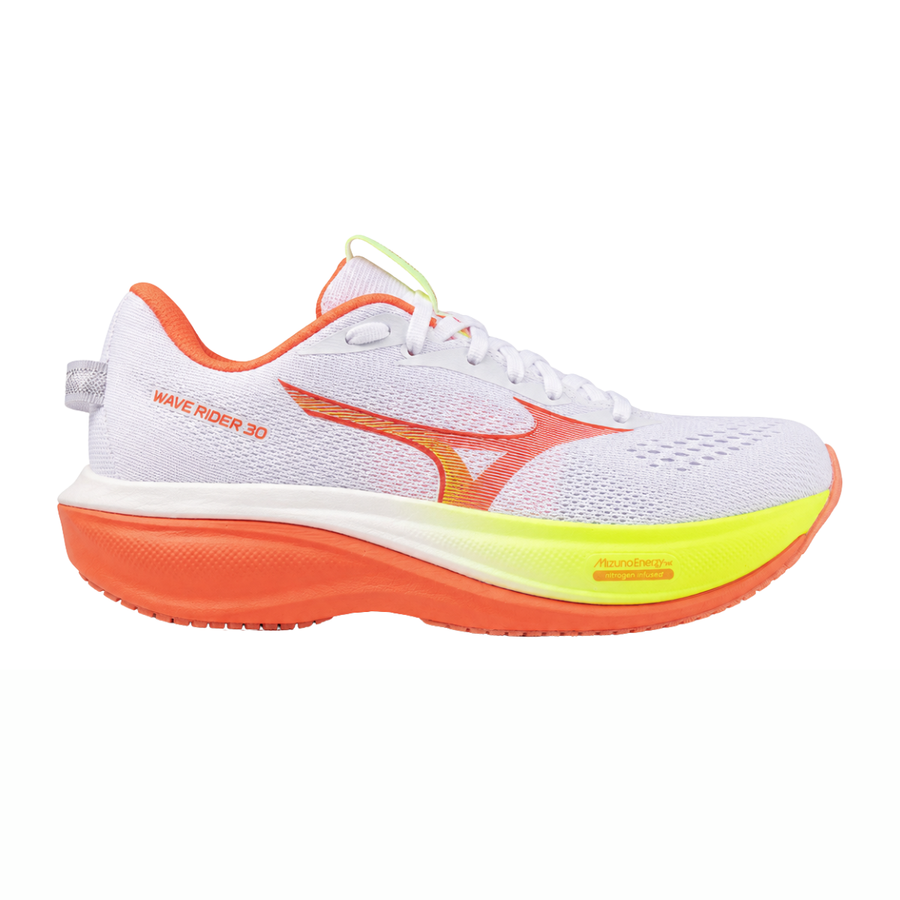 Mizuno Wave Rider 30 | White, Flamingo Coral & Lime Pulp | The Run Hub