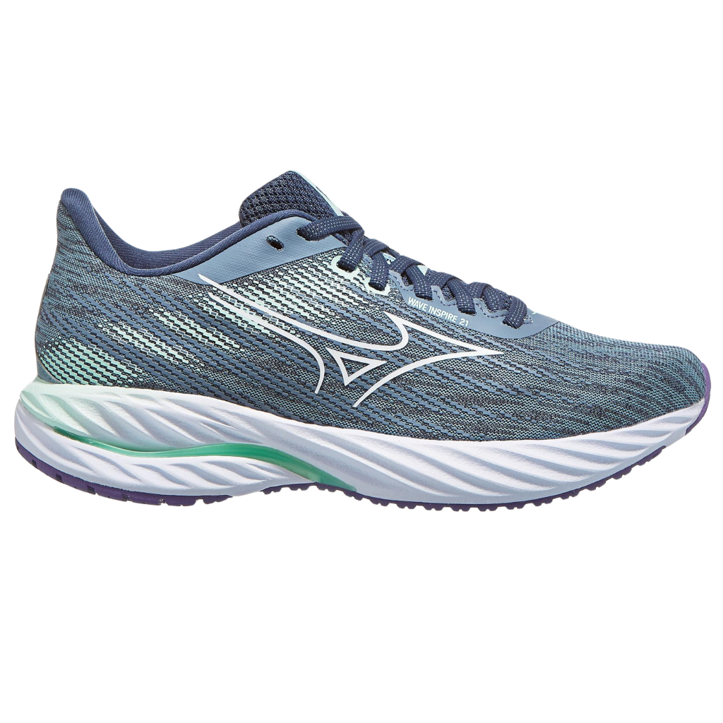 Mizuno Women's WAVE INSPIRE 21 Support Running Shoe | Tradewinds/White/Neo Mint | J1GD254421 | The Run Hub