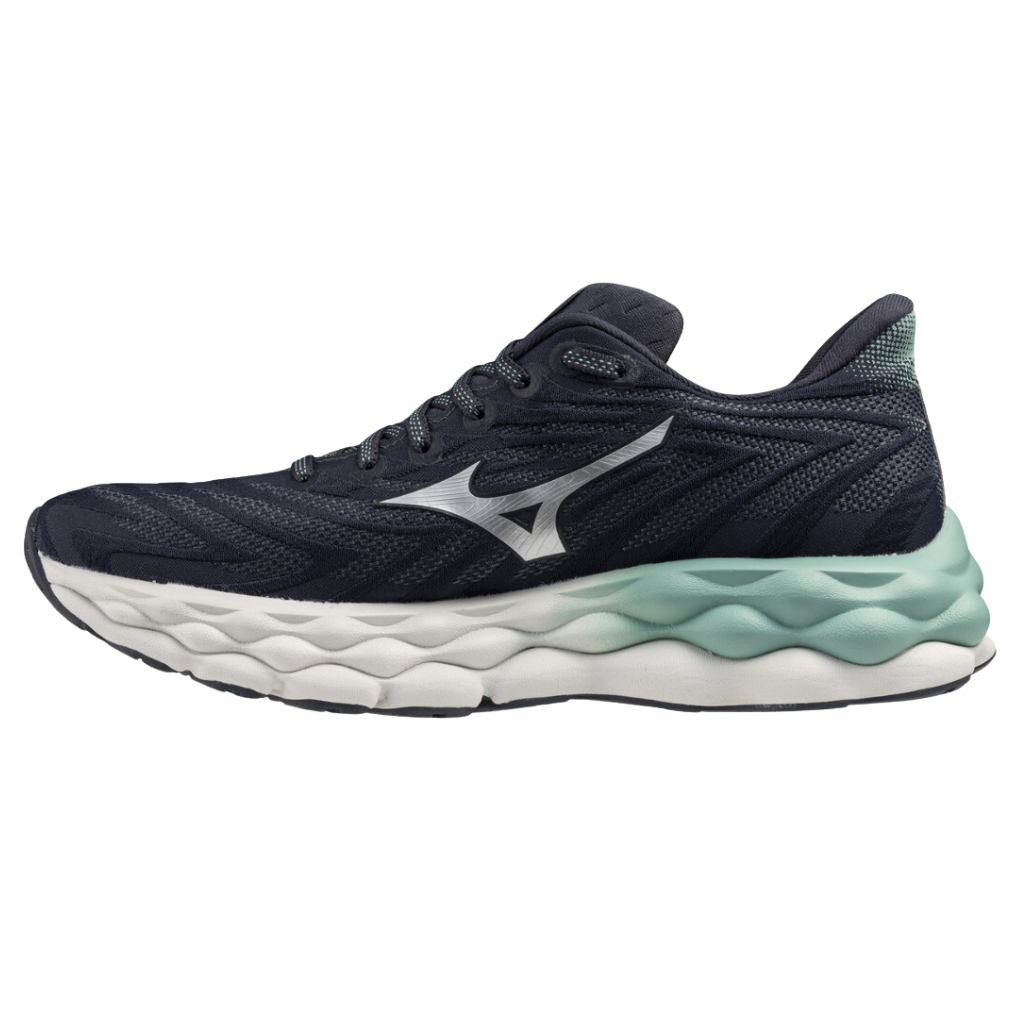 Mizuno Women's Wave Sky 8 Neutral Running Shoe | India Ink/Neo Silver/Dusty Jade Green | J1GD240225 | The Run Hub