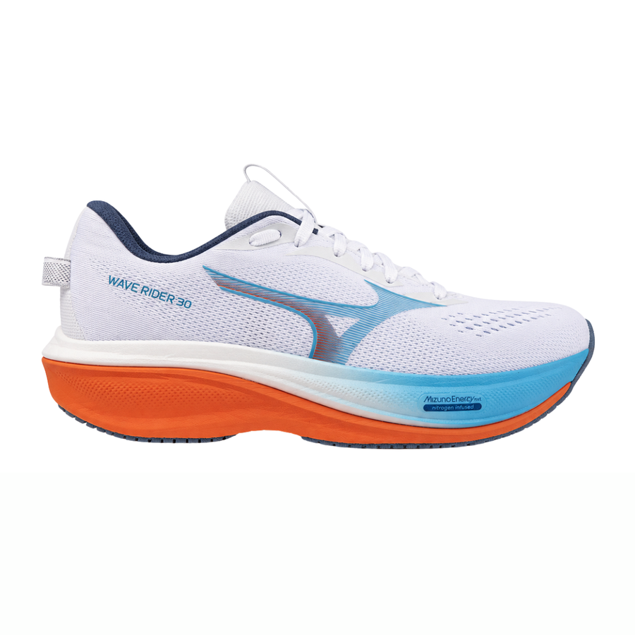 Mizuno Wave Rider 30 | White, Blue Jewel & Orange | The Run Hub