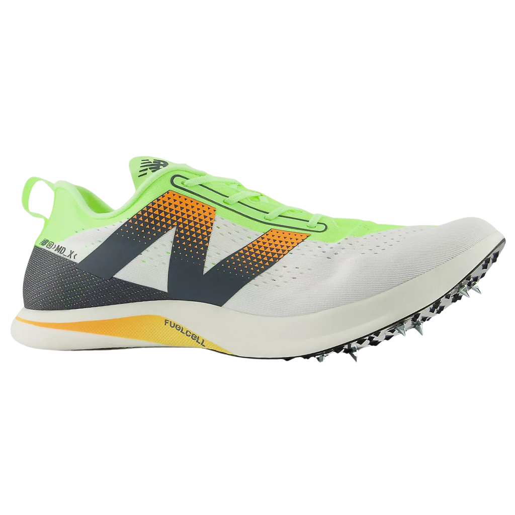 New Balance Unisex FuelCell SuperComp MDXv3 Track Spikes | White with Bleached Lime Glo and Hot Mango | UNDELRSF | The Run Hub