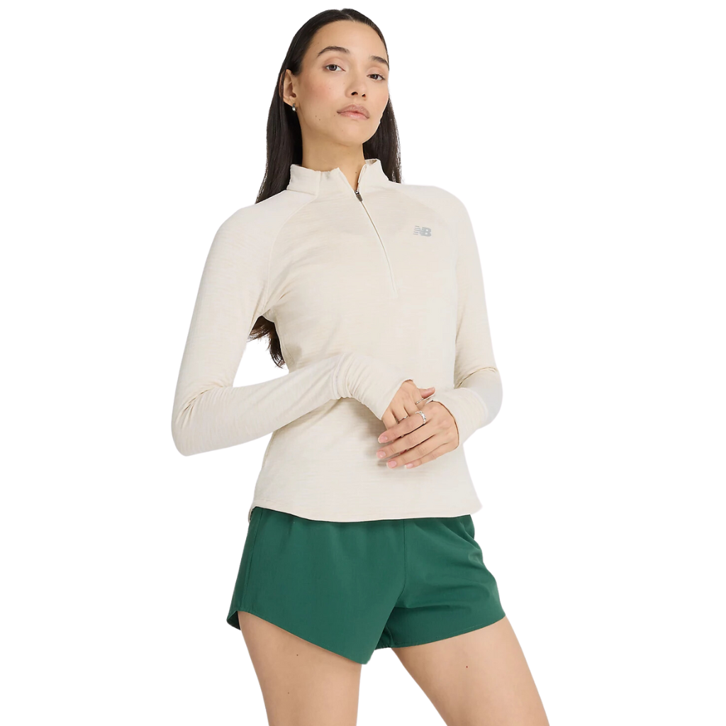 New Balance Women's Athletics Heat Grid Half Zip Top | Linen Heather | WT43200LIT | The Run Hub