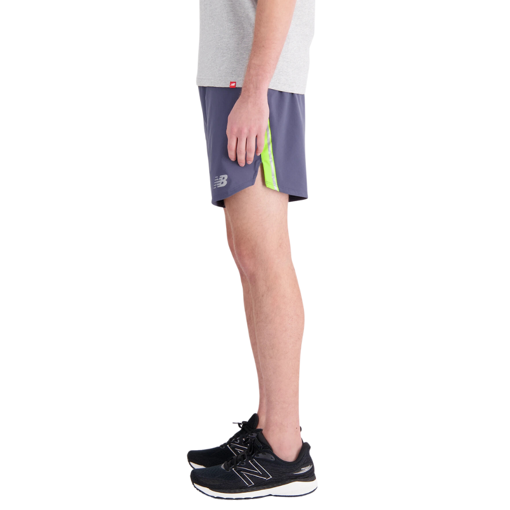 Men's New Balance Impact Run 7 inch Shorts in Grey Lime THW MS21270THW The Run Hub