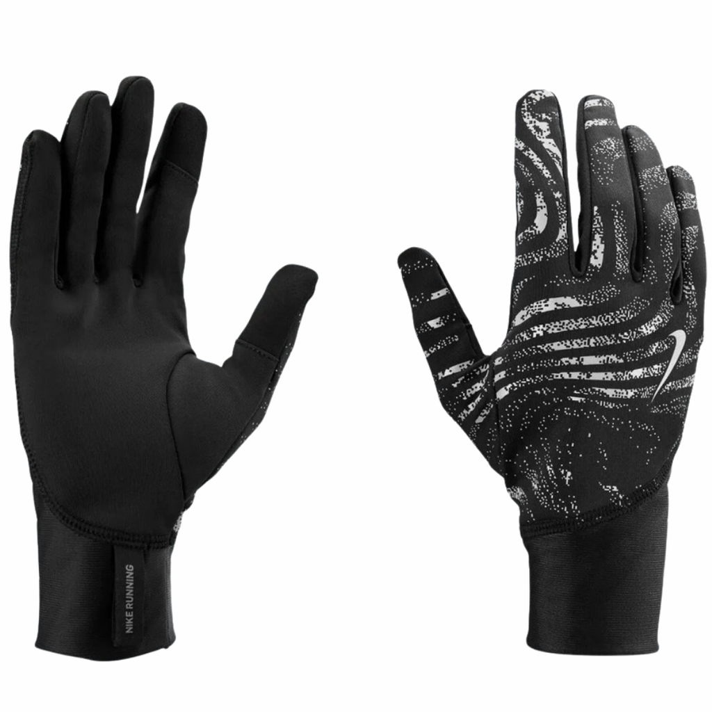 Nike Pacer Midweight Reflective Running Gloves | Black, Black & Silver | The Run Hub