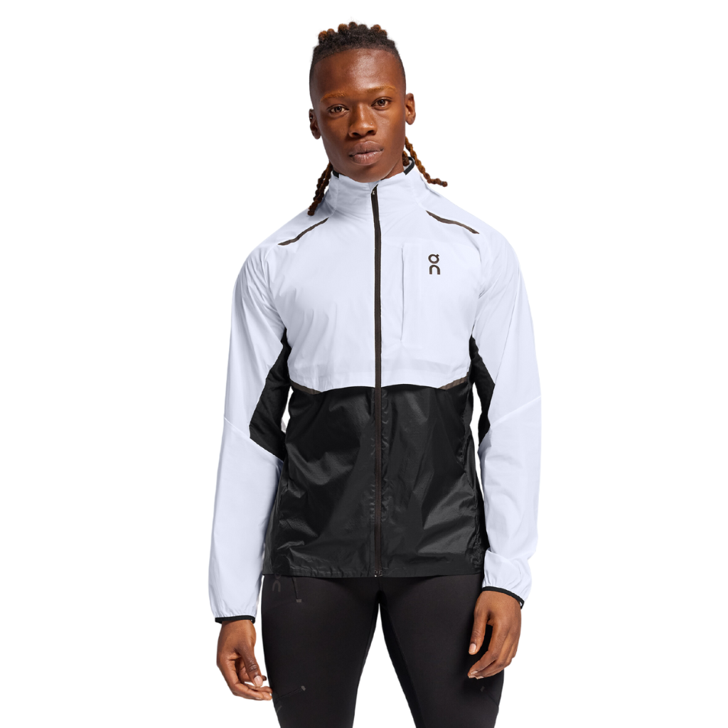 Men s ON Running Weather Jacket White Black The Run Hub