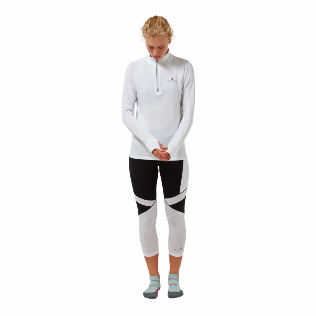RonHill Tech Revive Crop Tights | Black & Bright White | The Run Hub