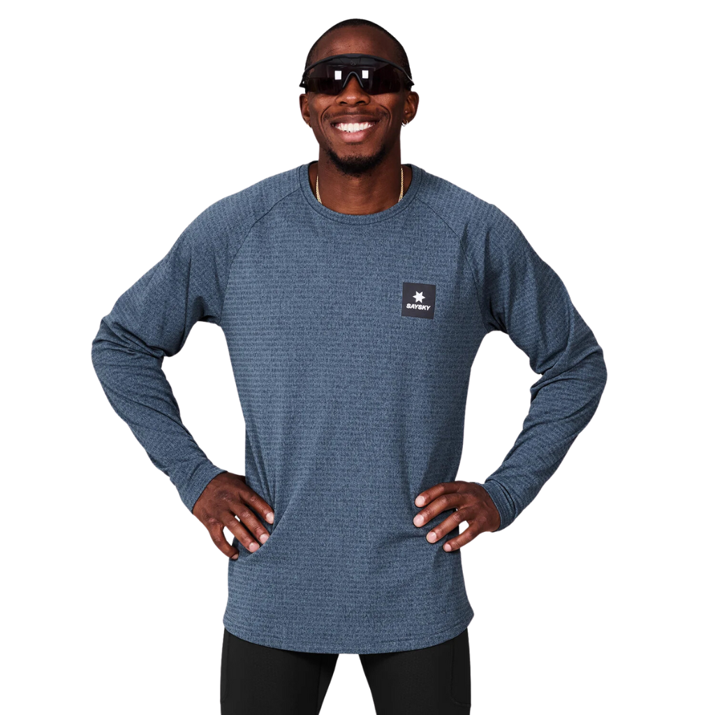 SAYSKY Men's Blaze Long Sleeve Light Fleece | Melange Blue | MMRFL02c2009 | The Run Hub&nbsp;