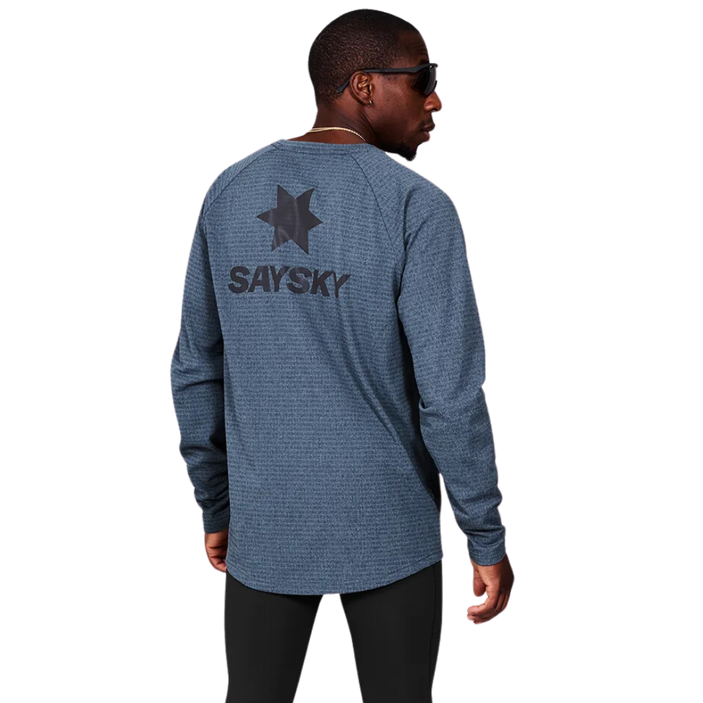 SAYSKY Men's Blaze Long Sleeve Light Fleece | Melange Blue | MMRFL02c2009 | The Run Hub&nbsp;