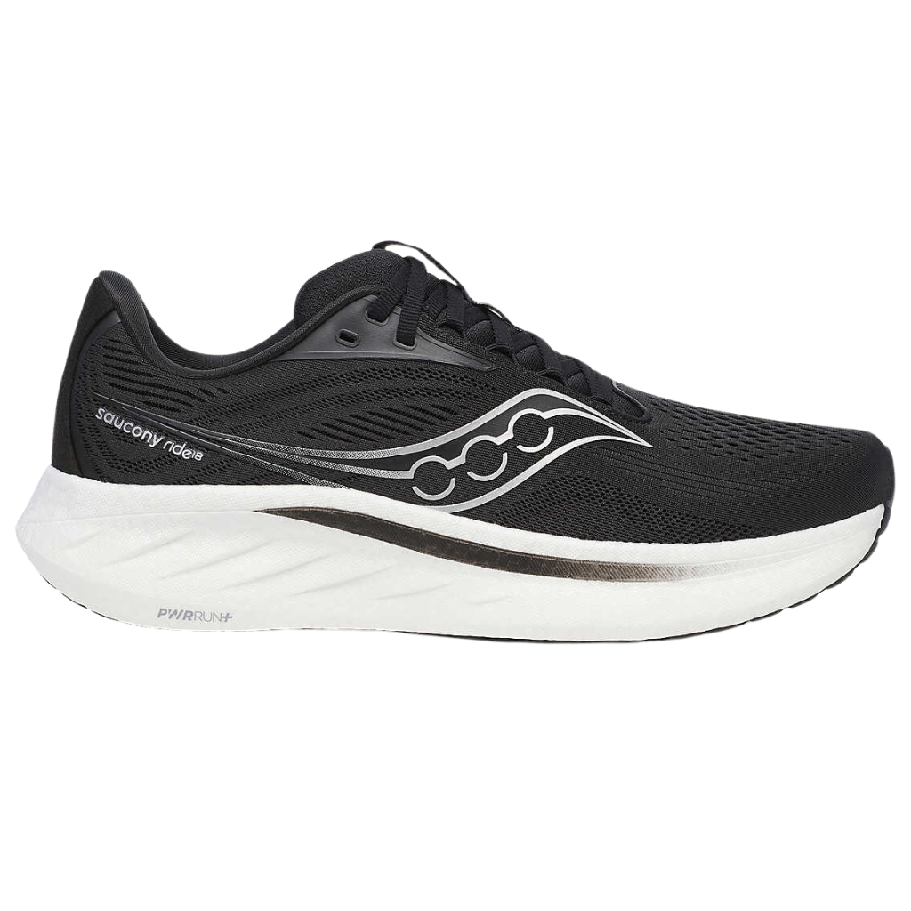 Saucony Men's Ride 18 WIDE FIT Neutral Running Footwear | Black/White | S20999-100 | Run Hub