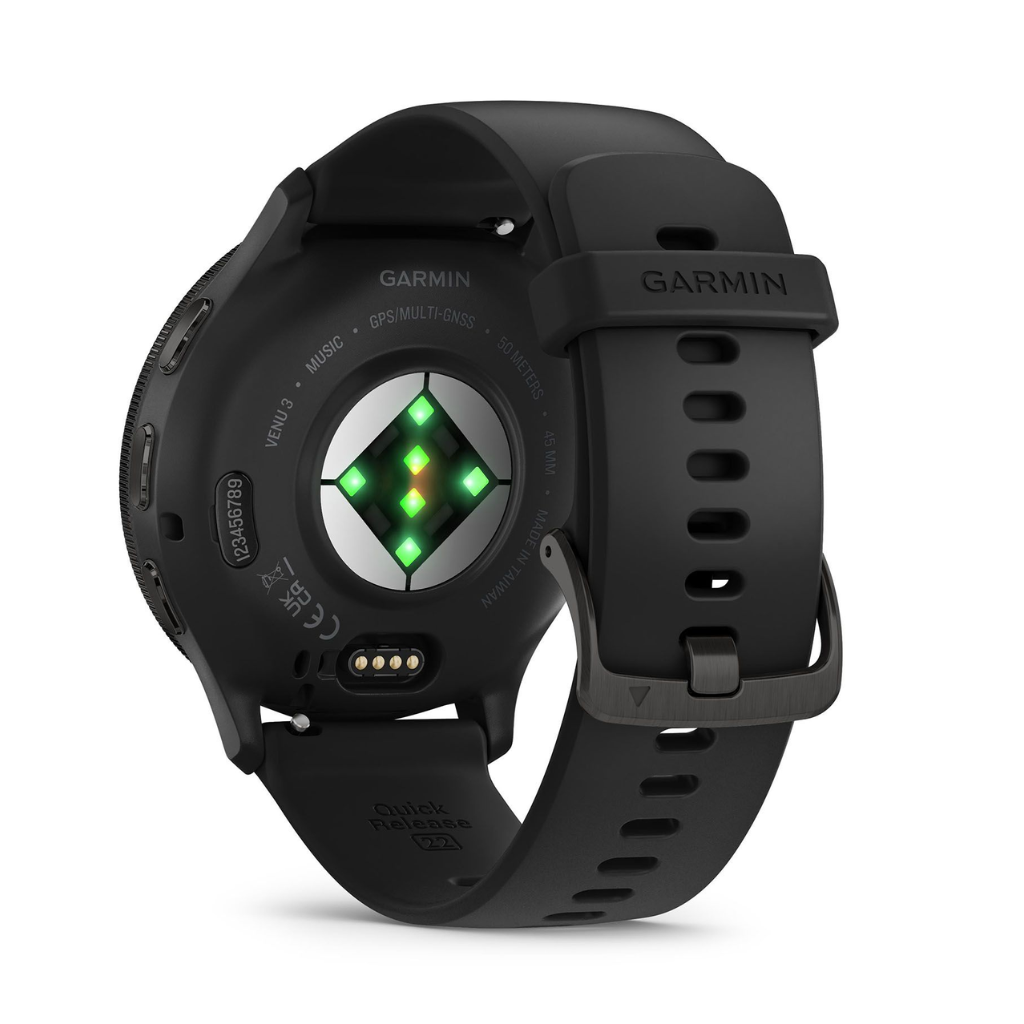 Garmin Venu 3 - Slate stainless steel bezel with black case and silicone band | The Run Hub