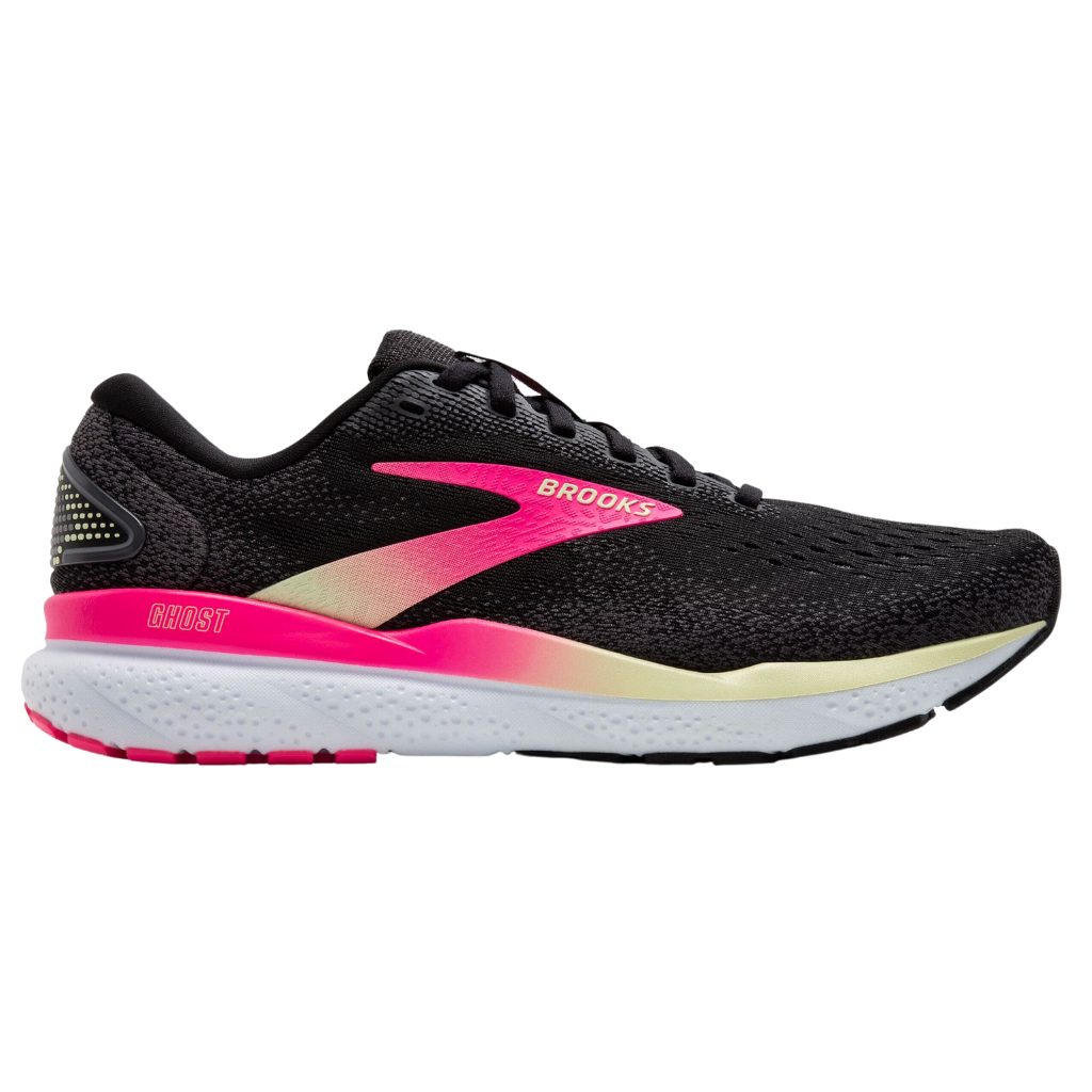 Brooks Women's Ghost 16 WIDE Neutral Running Shoe | Black/Pink/Yellow | 1204071D074 || The Run Hub