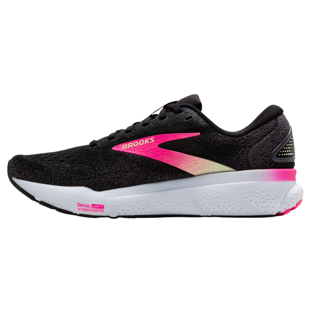 Brooks Women's Ghost 16 WIDE Neutral Running Shoe | Black/Pink/Yellow | 1204071D074 || The Run Hub