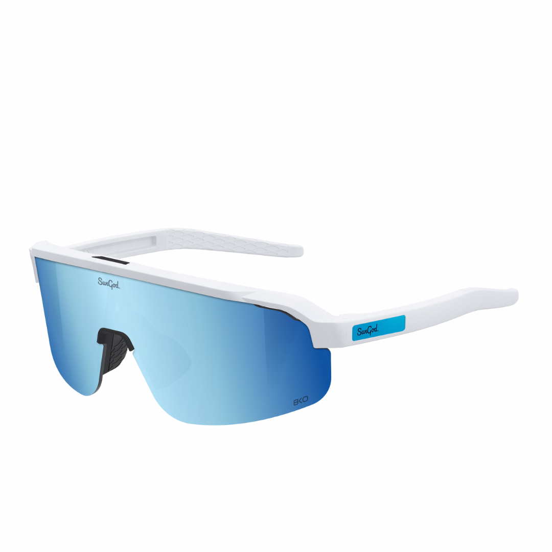 SunGod FORTY2s Matte White with Silver Blue The Run Hub