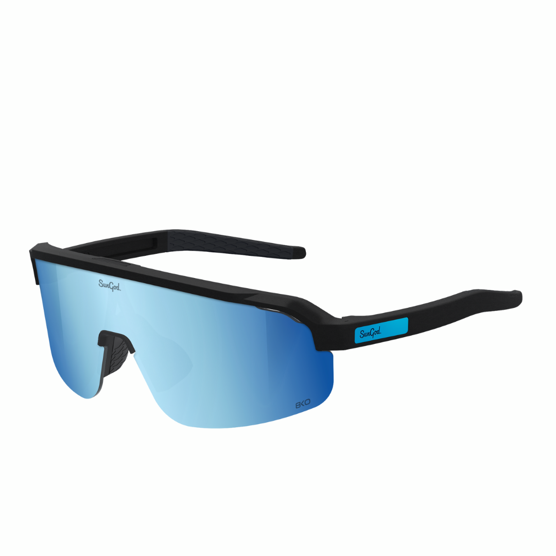 SunGod FORTY2s Matte Black with Silver Blue The Run Hub